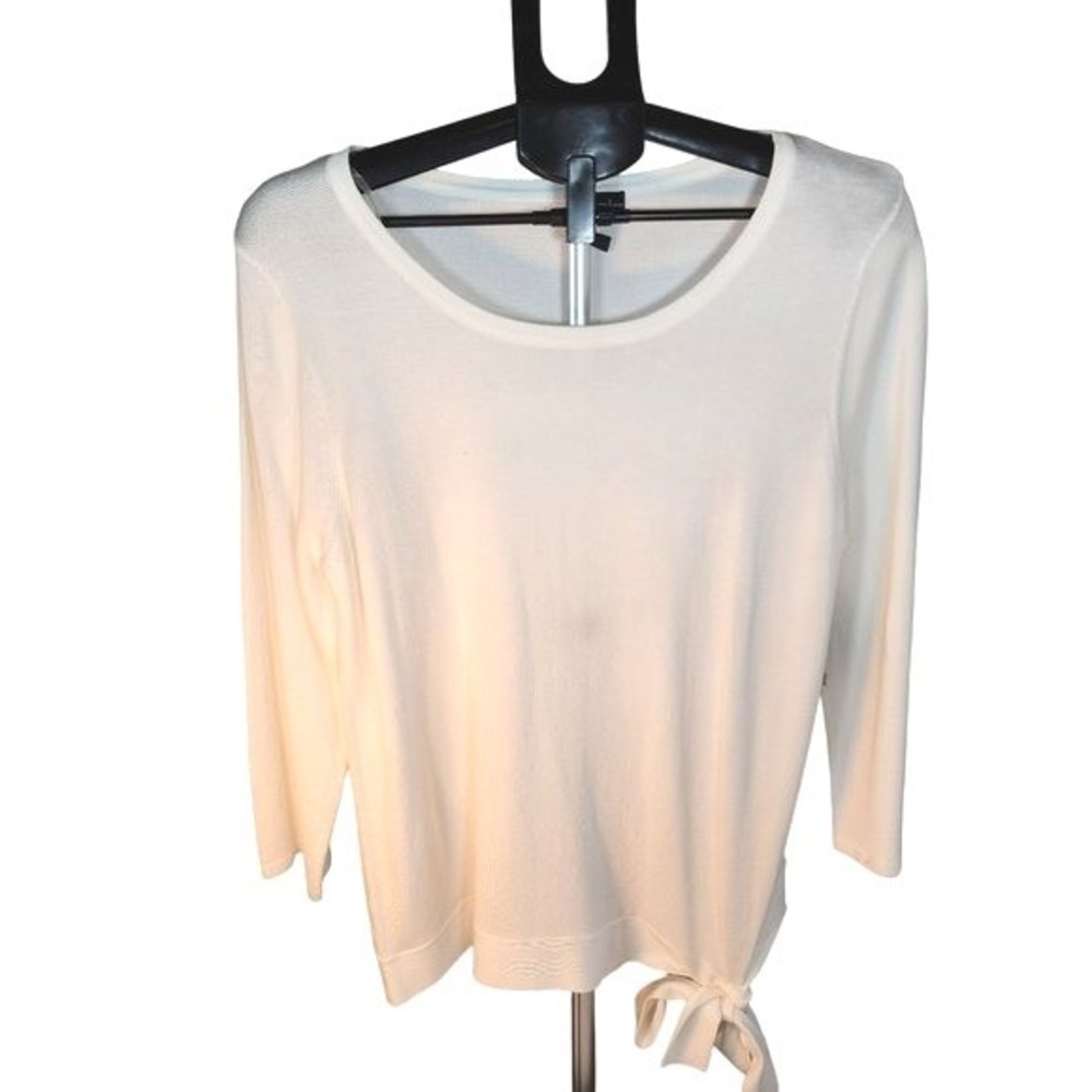 New Directions Large Ivory Scoop‎ Neck Sweater Side Tie Detail NWT